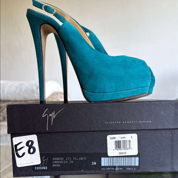 Giuseppe Zanotti Turquoise Peep-Toe Heels - Picture 6 of 12